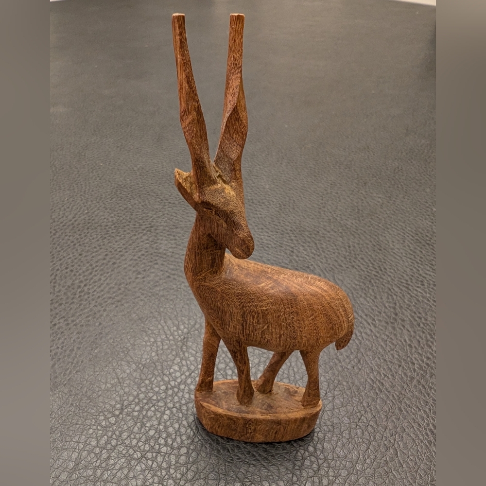 Vintage Gazelle Hand Carved Wood Art Decor Sculpture Trinket MCM African Safari